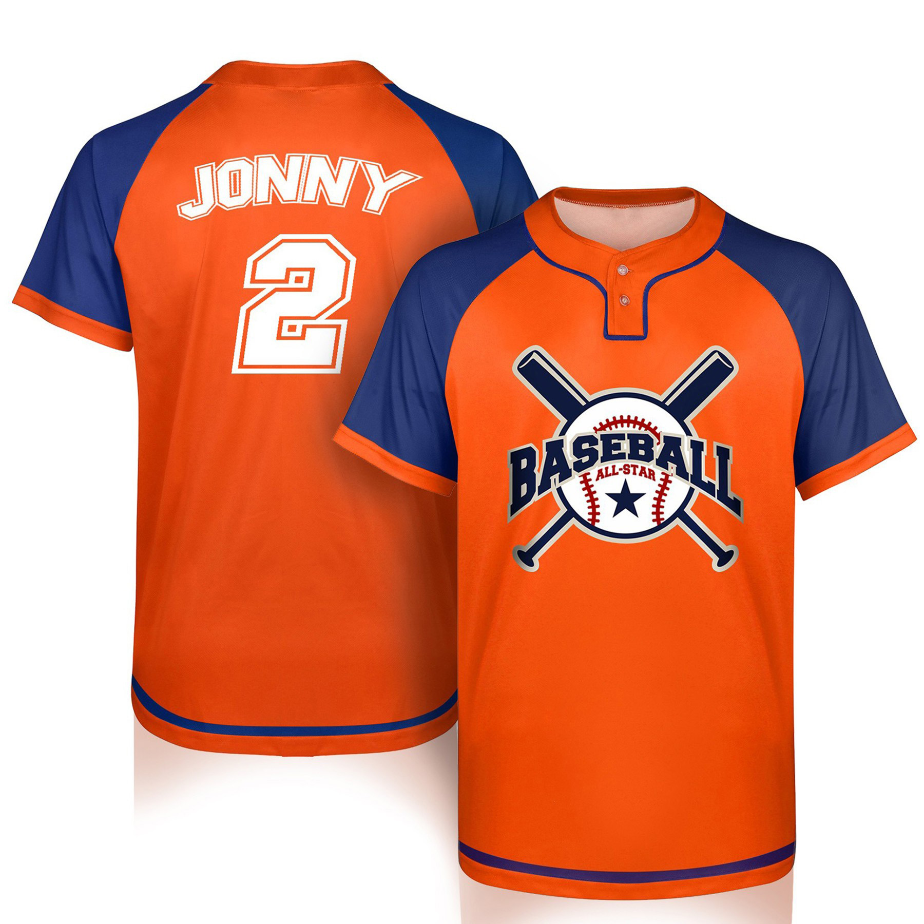 Custom 2-Button Baseball Jersey Full Color Sublimated