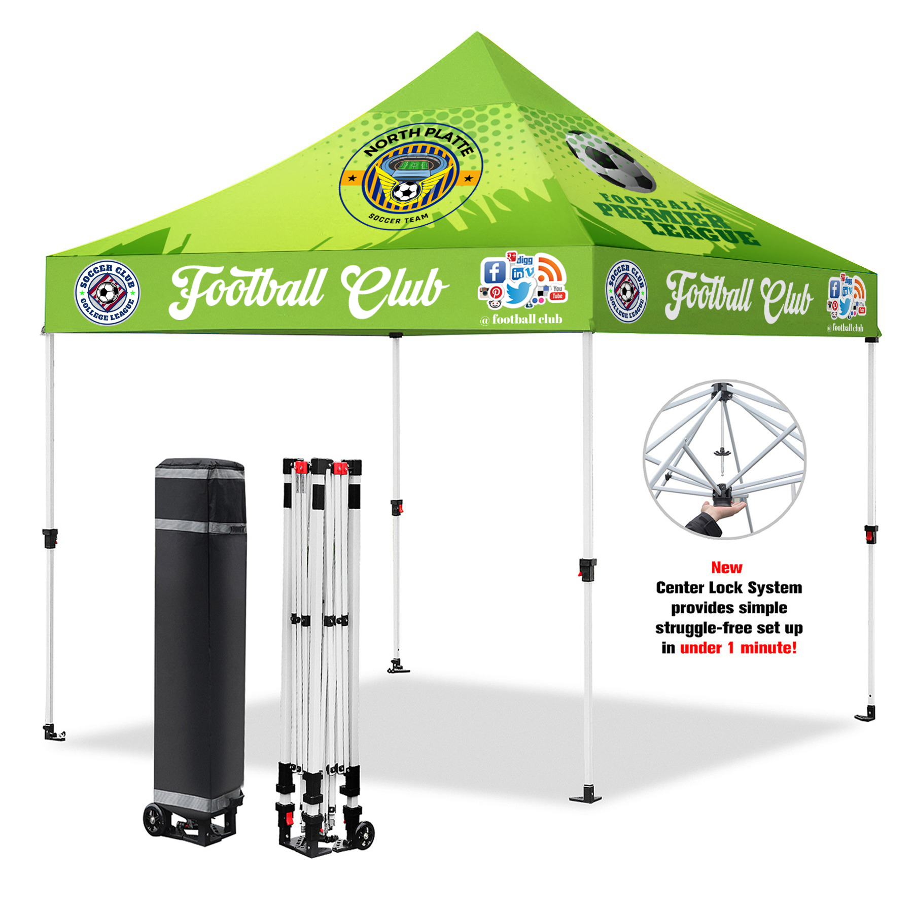 10' x 10' Heavy Duty Pop Up Tent w/ Dye Sublimation Canopy