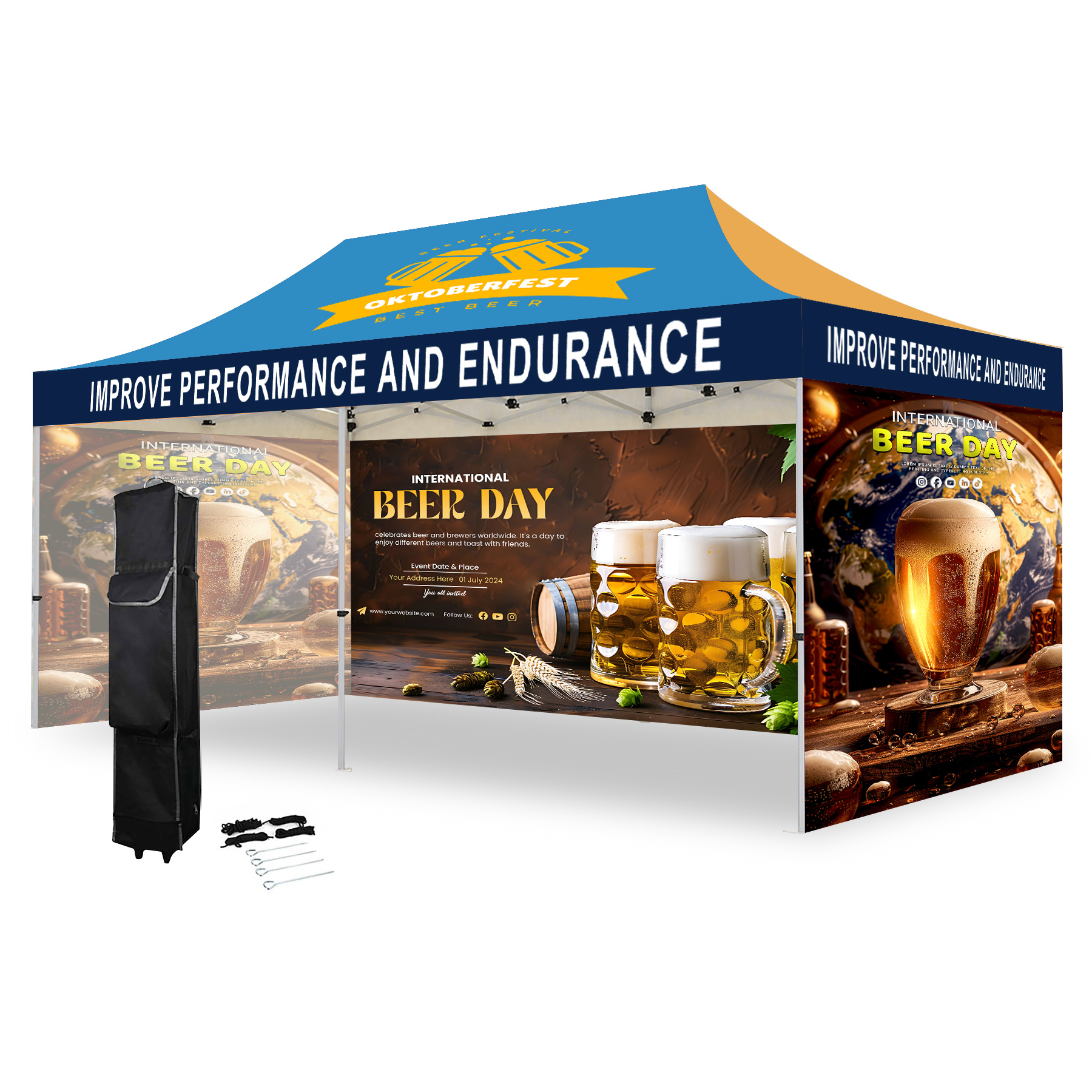 10' X 20' Aluminum Frame w/  Canopy + 3 Full Walls