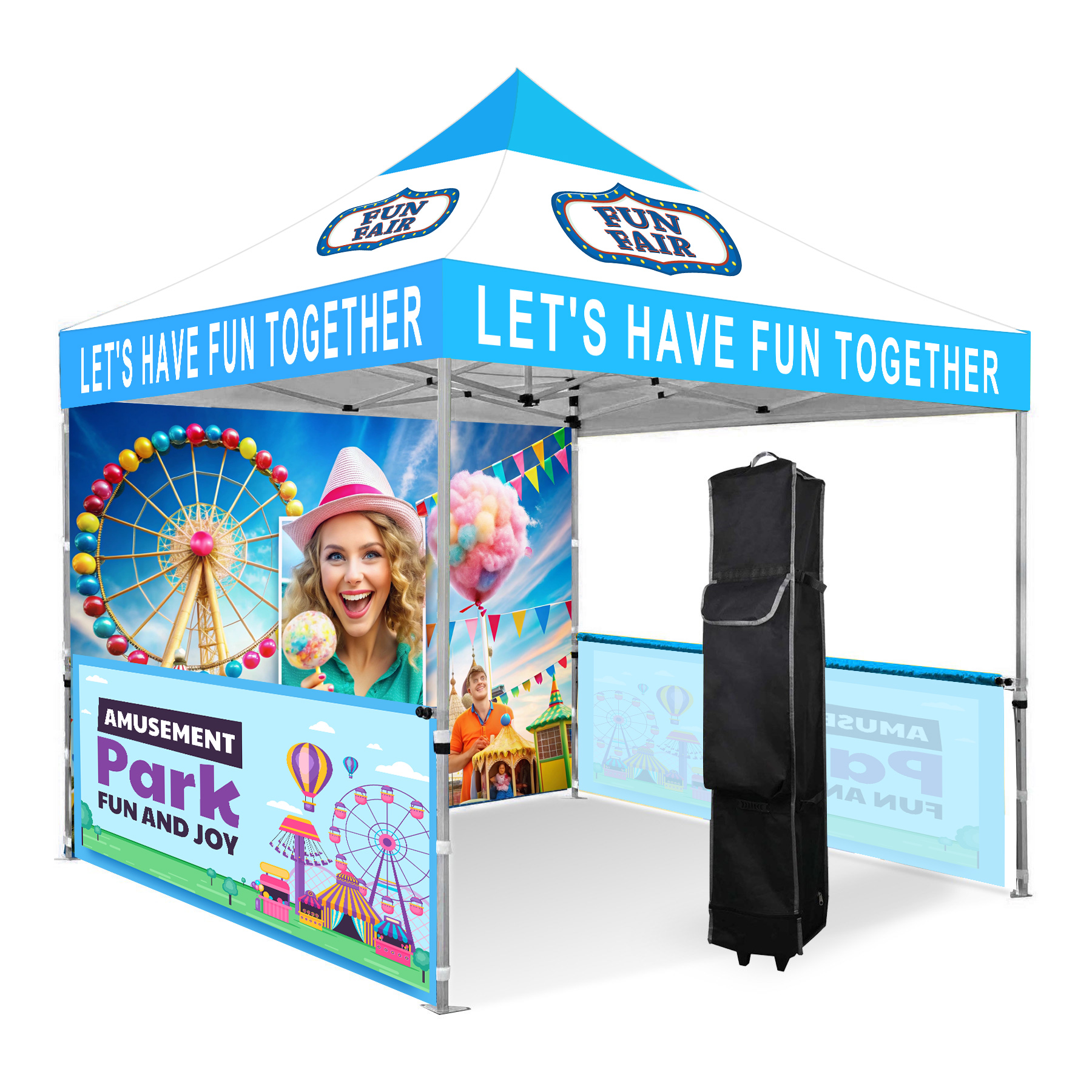 10' X 10' Commercial Grade Event Tent With Back Full Wall And Two Half Walls