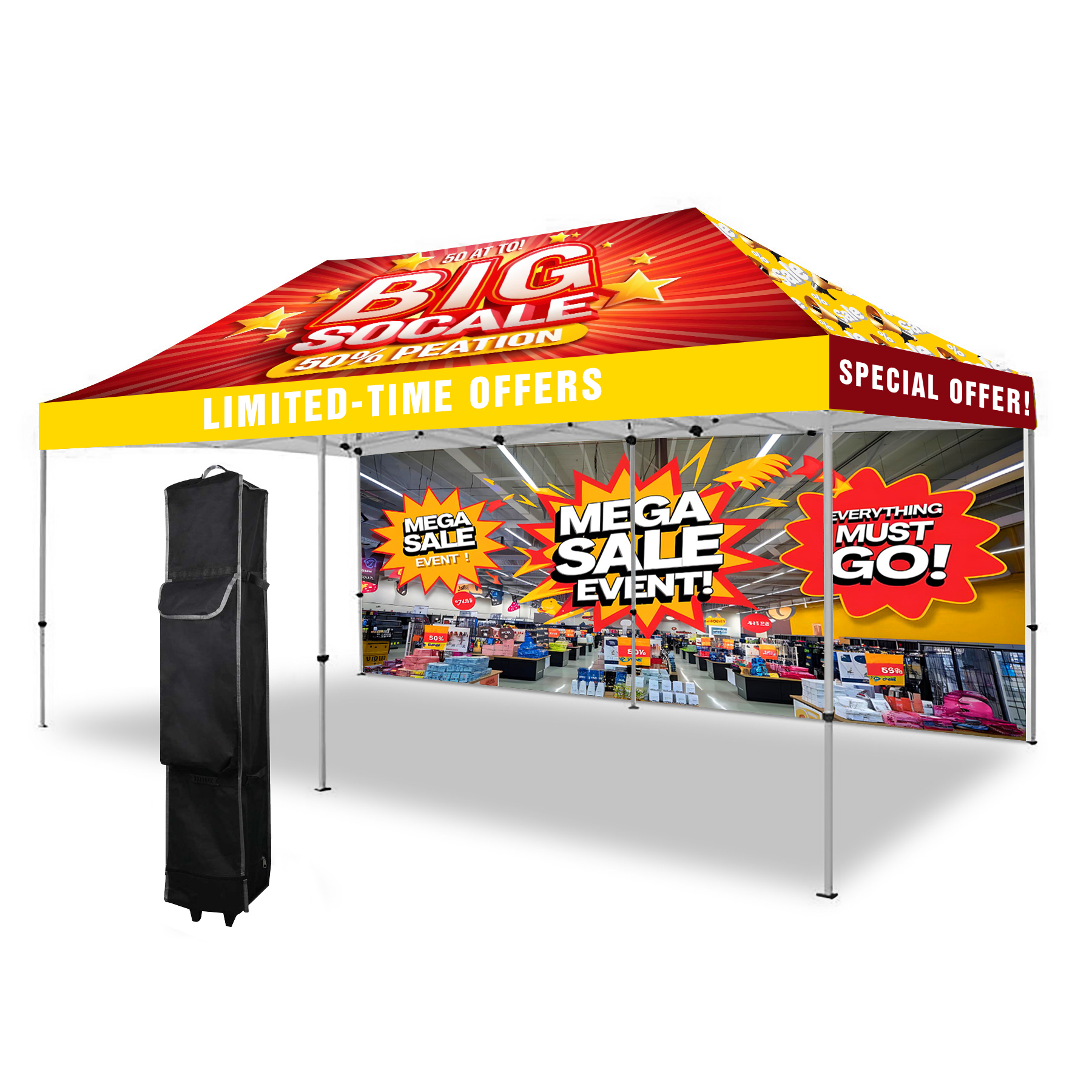 10' X 20' Hex Aluminum Frame Tent w/ Canopy And Back Wall
