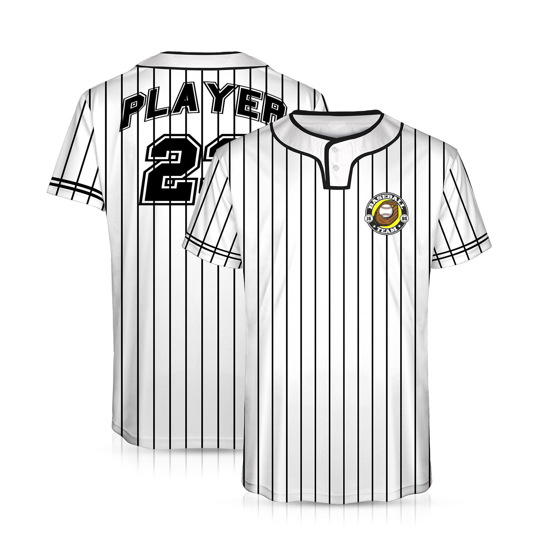 Custom 2-Button Baseball Jersey Full Color Sublimated