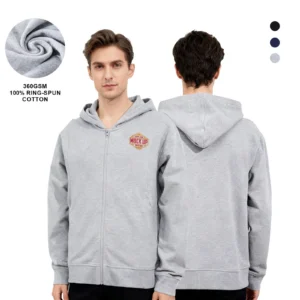 100% Cotton Unisex 360GSM Full Zip Hoodie Sweatshirt With Hidden Pockets